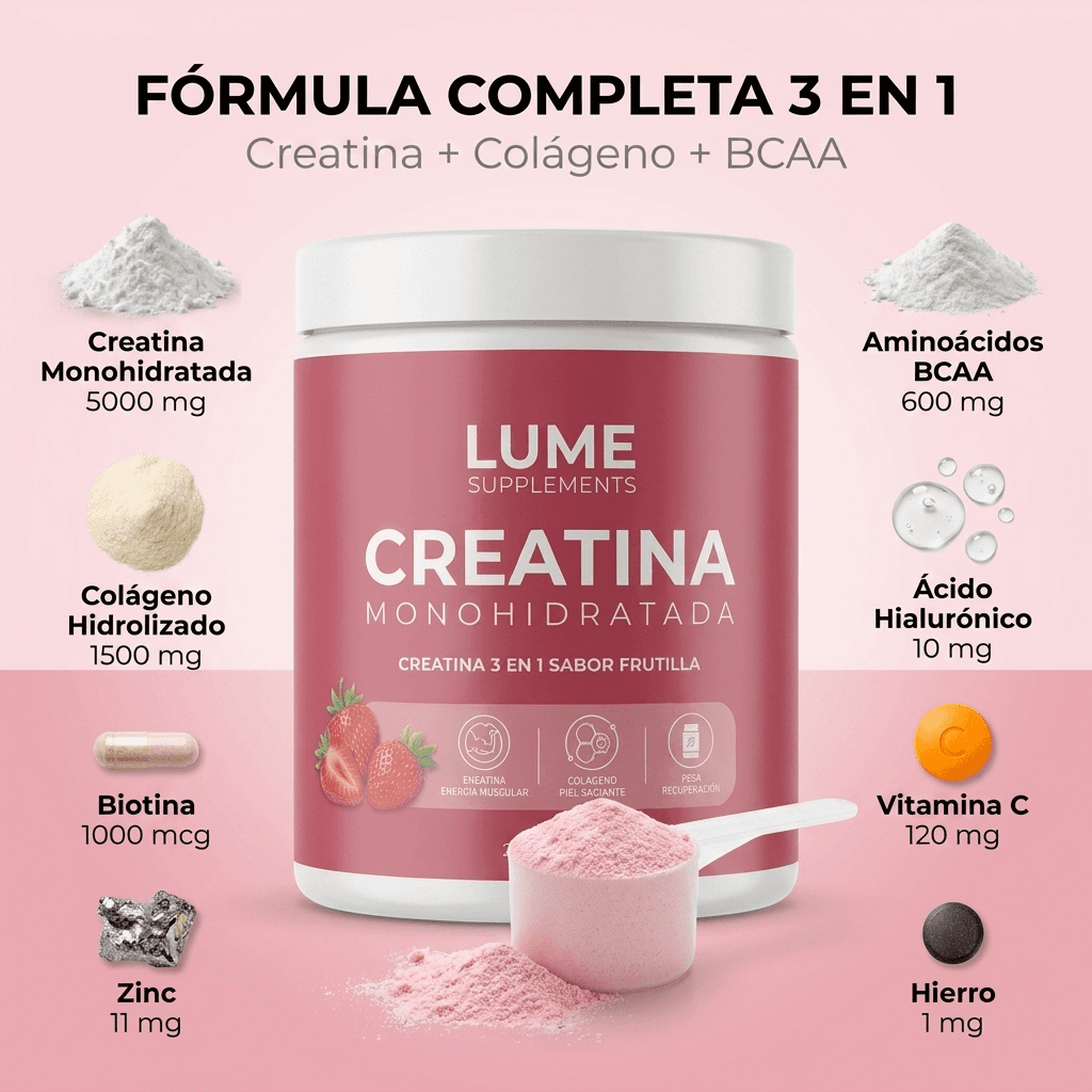 LUME Creatina + Colágeno 3 en 1 · 250g — 5