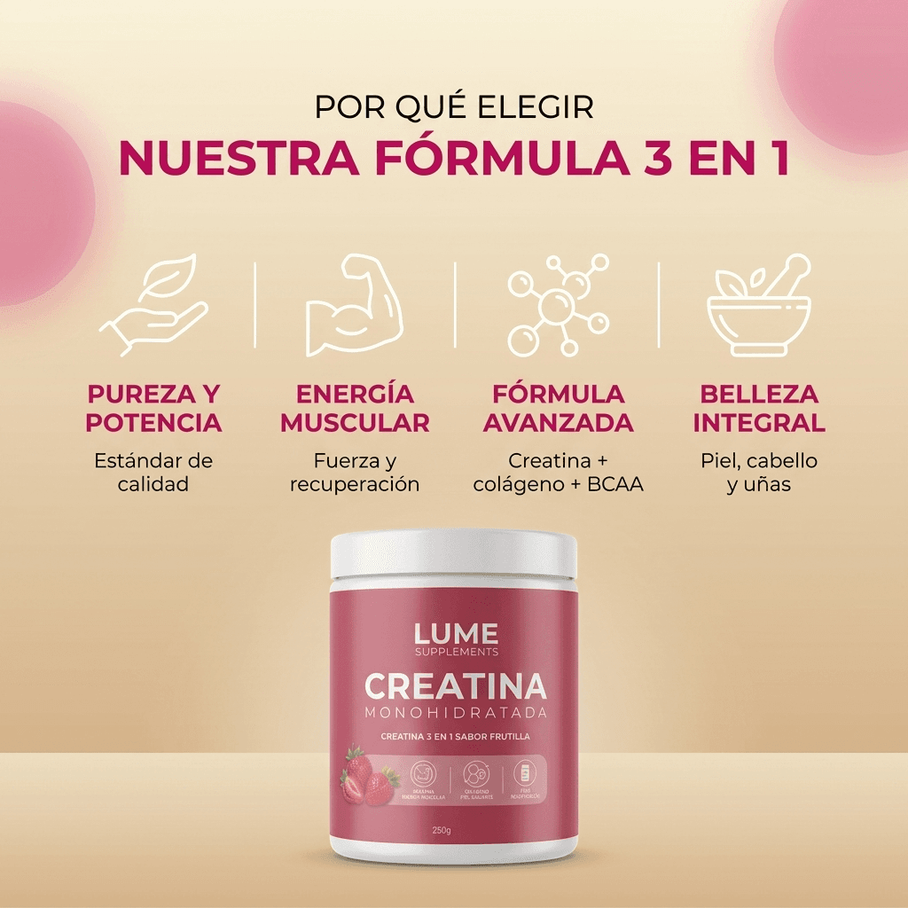 LUME Creatina + Colágeno 3 en 1 · 250g — 6